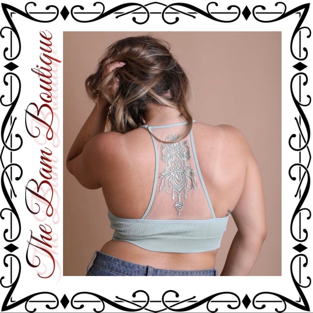 Plus Size Tattoo Mesh Racerback Bralette